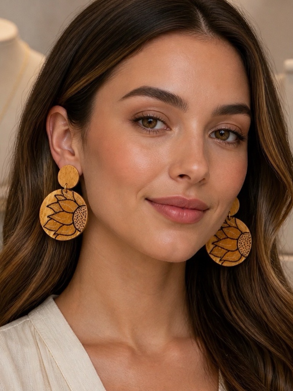 Chic Style Fashion Round Sunflower Inspired Earrings